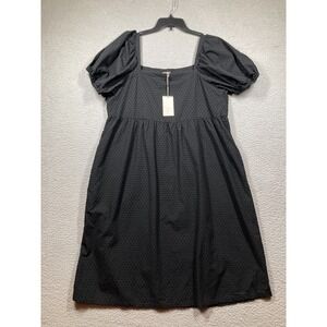 A New Day Midi Dress Women's XL Black Swiss Dot Peasant Milkmaid Puff Short Slv